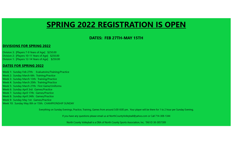 SPRING 2022 VOLLEYBALL LEAGUE