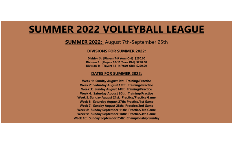SUMMER 2022-VOLLEYBALL DATES
