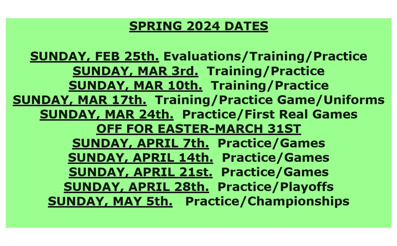 SPRING 2024 VOLLEYBALL DATES