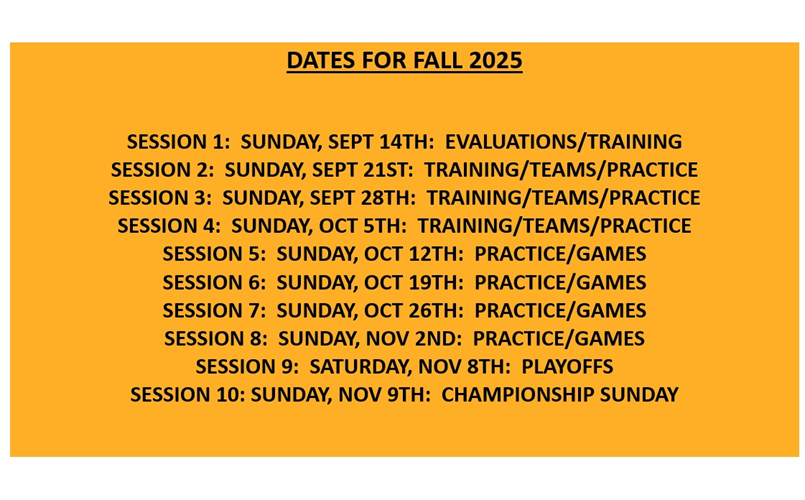 FALL 2025 VOLLEYBALL LEAGUE DATES