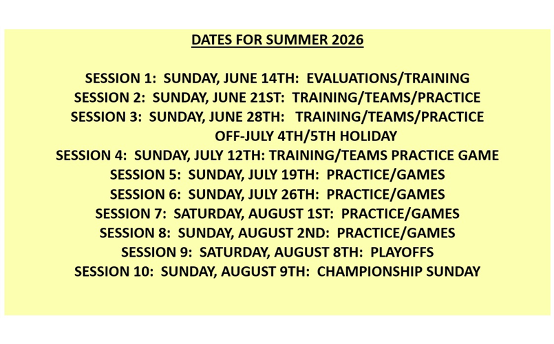 SUMMER 2026 VOLLEYBALL DATES